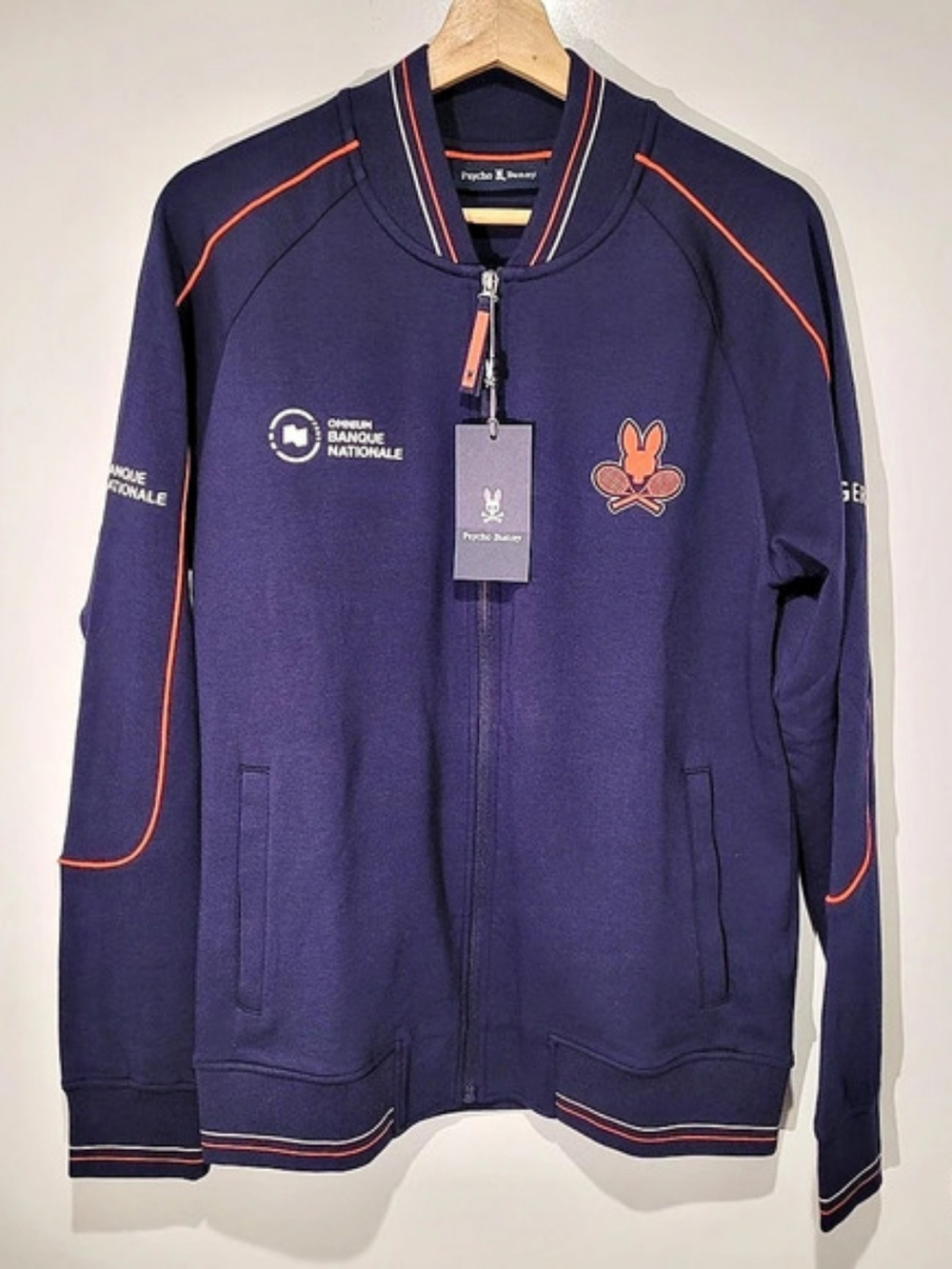 Psycho Bunny Omnium Banque Nationale Ball Crew Track Jacket Blue & Orange Small